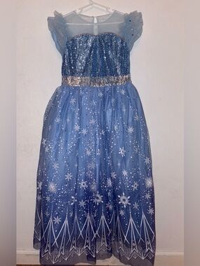 Girls Sparkling Blue Snowflake Gown with Lights size Large